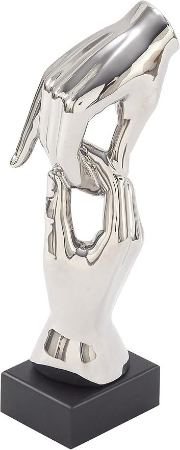 Deco 79 Polystone Hands Decorative Sculpture Home Decor Statue, Accent Figurine 5" x 4" x 13", Silver-Ruum Studio Home