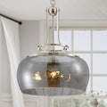 WUZUPS Nickel Chandelier Rustic Farmhouse Industrial Round Ceiling Pendant LED Light Fixture Electroplated Gray Glass Shade for Dining Room Kitchen Island Foyer Entryway, H 20.9" W 15.9", E26 Base-Ruum Studio Home