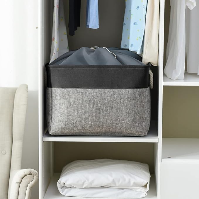 TheWarmHome Organization and Storage Basket for Shelves - 20x16x14 inch Jumbo 3 Pack Collapsible Storage Bins for Organizing, Fabric Storage Cubes for Organizer Gift Toy Closet (Black & Grey)-Ruum Studio Home