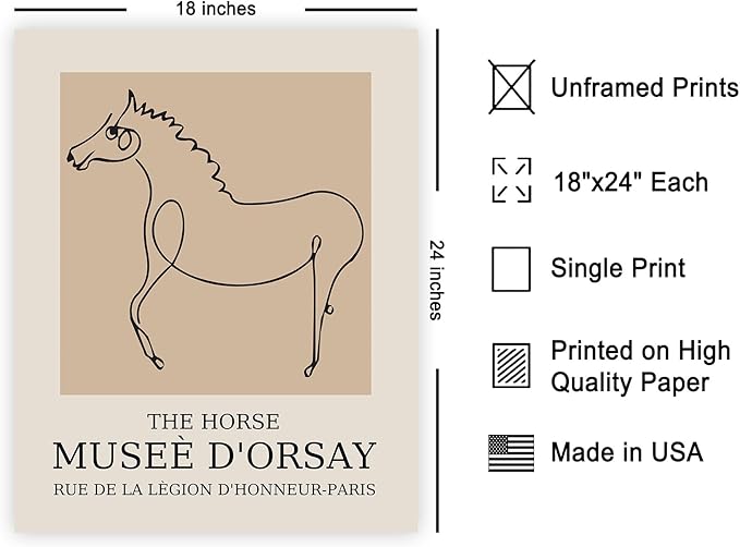 Poster Master Vintage Poster - Retro Minimalist Print - Gift for Artist, Friend - Horse, Line Drawing, Sketch, Abstract - Wall Decor for Living Room, Bedroom, 18x24 Unframed Wall Art-Ruum Studio Home