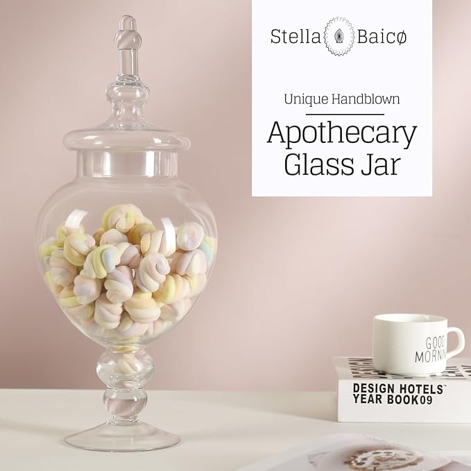 Large Glass Apothecary Jars with Lid, Clear Glass Candy Jar for Candy Buffet, Decorative Glass Jar for Party, Wedding and Home Decor, Elegant Glass Candy Canister (Height: 15", Diameter: 6.3")-Ruum Studio Home