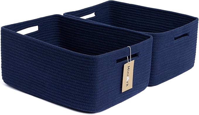 Large Storage Baskets for Shelves, Closet Organizers Bins for Clothes Blanket Towels, Baby Nursery, Toy Baskets Box, Woven Rope Baskets, 17 x 13 x 7.5”, 2 Packs Navy Blue-Ruum Studio Home
