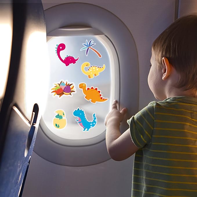 Window Clings Stickers for Kids Window Gel Clings Decals Thick Gel Clings Toddlers and Adults Classroom Home Nursery Airplane Birthday Party Supplies (Dinosaur)-Ruum Studio Home