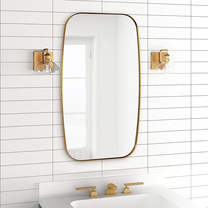ANDY STAR 24x40” Gold Bathroom Mirror, Oblong Brass Mirror with Stainless Steel Metal Frame, Brushed Gold Oval Vanity Mirror for Over Sink, Modern Anti Rust Wall Mounted-Ruum Studio Home