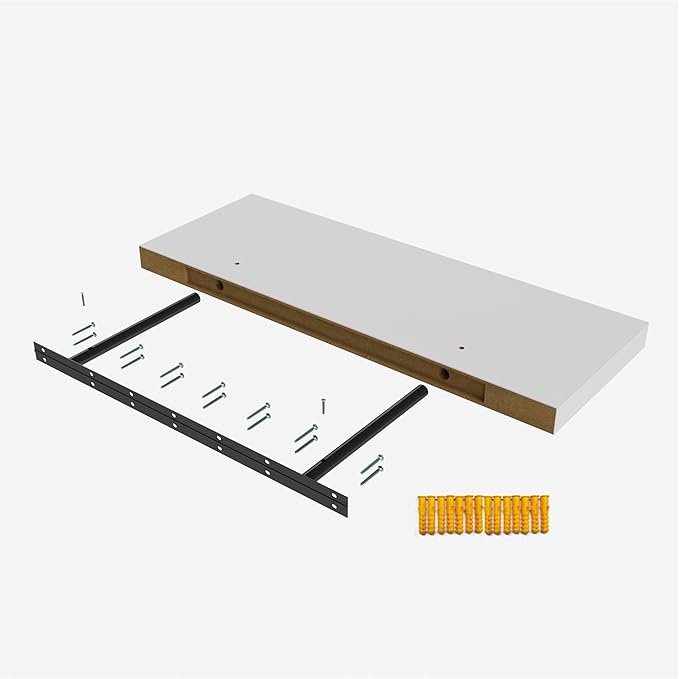 Wall Shelf Set of 2, White Floating Shelves 24 in W x 10 in D x 1 in H, Wooden Floating Wall Shelf with Invisible Brackets for Living Room/Bedroom/Bathroom/Kitchen Storage and Decor-Ruum Studio Home