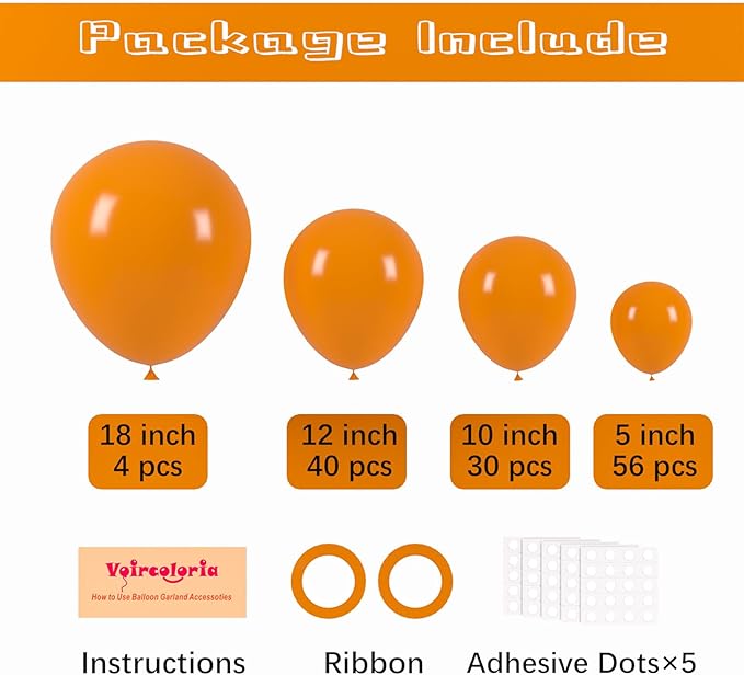 130pcs Burnt Orange Balloons Different Sizes 18" 12" 10" 5" Retro Orange Latex Balloon Garland Arch Kit for Birthday Baby Shower Graduation Wedding Anniversary Party Decorations-Ruum Studio Home