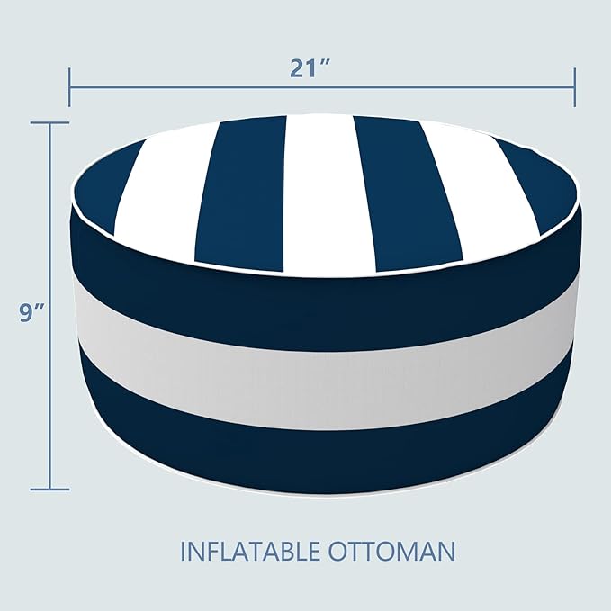 LVTXIII Inflatable Stool Ottoman Footrest with Handle, All Weather Foot Rest, Indoor or Outdoor Use for Home Patio Garden and Camping, D21 x H9, Cabana Navy-Ruum Studio Home