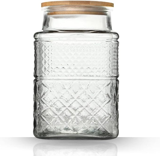 Large Glass Storage Jar, 60 FL OZ Glass Food Storage Containers with Bamboo Lid, Kitchen Containers Cereal Canisters Decorative Jar for Candy Snack Cookies Coffee Tea Nuts Airtight Glass Jars (Square)-Ruum Studio Home