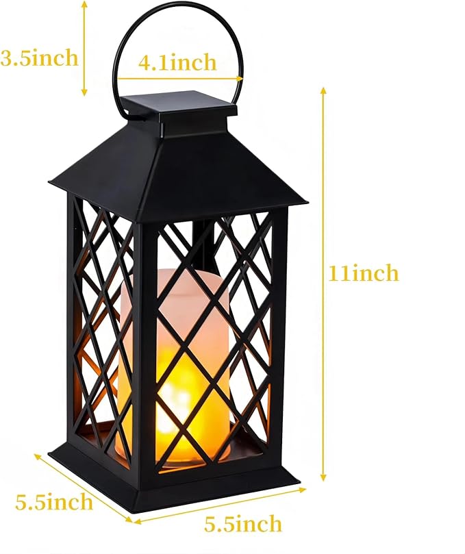 Simplelight 11 Inch Decorative Lanterns-IP44 Waterproof Outdoor Hanging Lantern, Battery Operated Decorative Lantern for Patio, Table, Fireplace with Timer, Black Color (1)-Ruum Studio Home