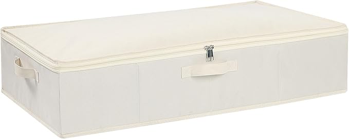 Under the Bed Storage Bins, Closet Organizers with Reinforced Handles for Blanket, Sheets, Pillows, Towels, Shoes, Beige, 1 Pack, 23.6 x 11.8 x 5.9 Inch-Ruum Studio Home