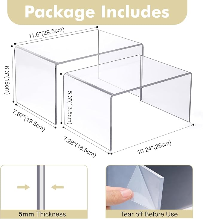 Acrylic Clear Kitchen Rack for Dishes, Spices Jars and Mugs, Kitchen Counter Cabinet Organizer, Clear Spice Rack Shelves, 5mm Thick, 2 Pack-Ruum Studio Home