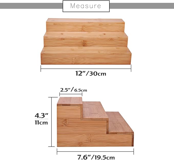 Step Spice Rack Set Cabinet Shelf Spice Holder, 3-Tier Bamboo Spice Organizers for Cabinet/Pantry/Cupboard/Countertop, Step Display Rack for Toy Suitable for Home/Office, 2 Pack Step Rack-Ruum Studio Home