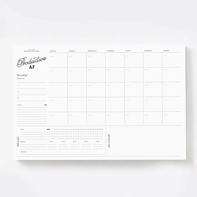 Bliss Collections Monthly Planning Pad, To Do List Notebook - Undated Tear-Off Sheets Notepad - Work Calendar, Organizer, Scheduler for Goals, Tasks - Productive, 12" x 18", 18 Sheets-Ruum Studio Home