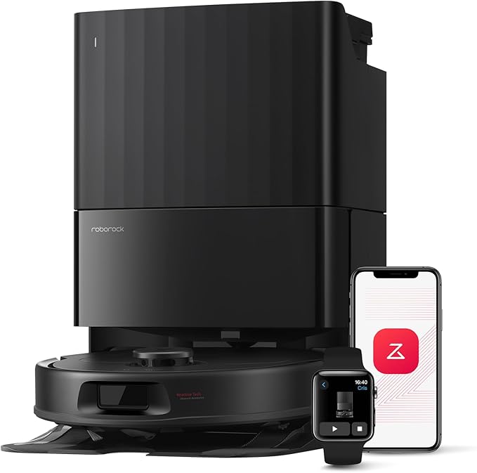 roborock Qrevo Series Robot Vacuum and Mop, 8000Pa Suction, Upgraded from Qrevo S, Anti-Tangle Brushes, Smart Obstacle Avoidance, Auto Mop Washing, All-in-One Dock, 200RPM Spinning Mops, Black(QV 35A)-Ruum Studio Home