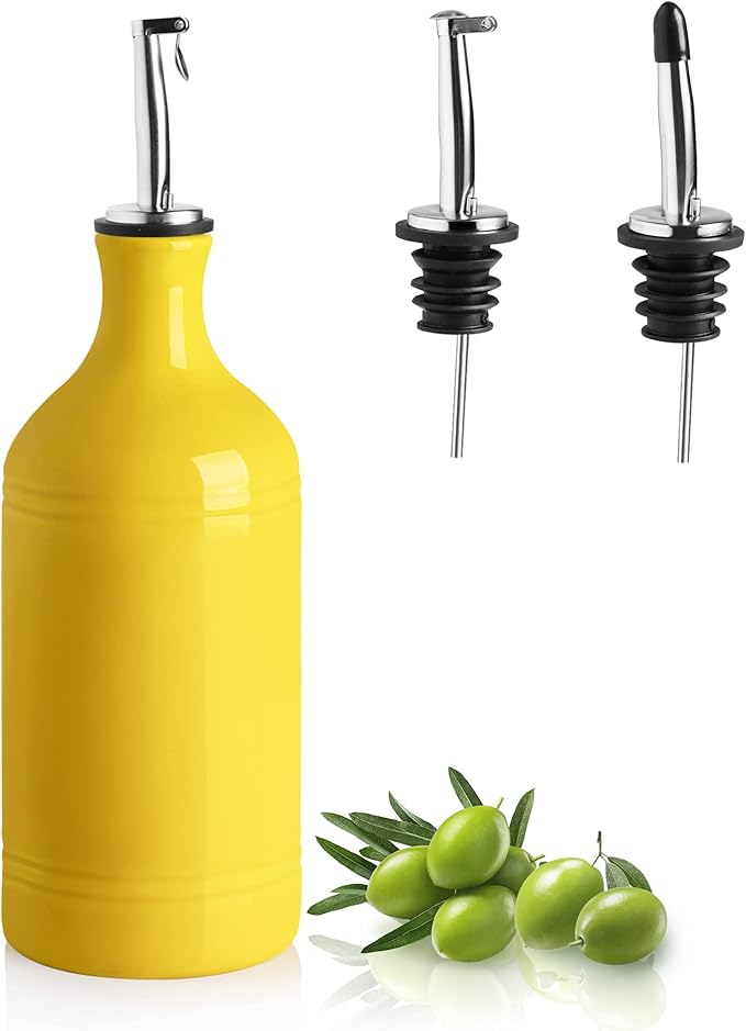 Sweejar Ceramic Olive Oil Dispenser Bottle, Opaque Oil Cruet Protects Oil, Suitable for Storage, Pack of 1, 15.5 Fl Oz (Yellow)-Ruum Studio Home