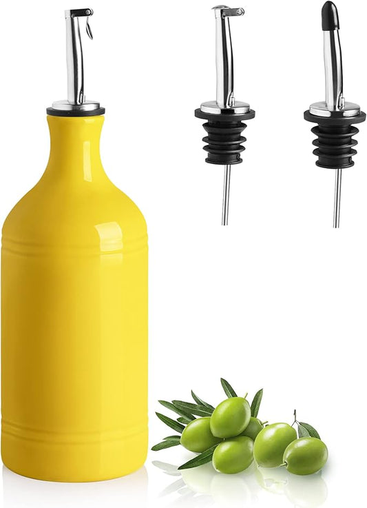 Sweejar Ceramic Olive Oil Dispenser Bottle, Opaque Oil Cruet Protects Oil, Suitable for Storage, Pack of 1, 15.5 Fl Oz (Yellow)-Ruum Studio Home