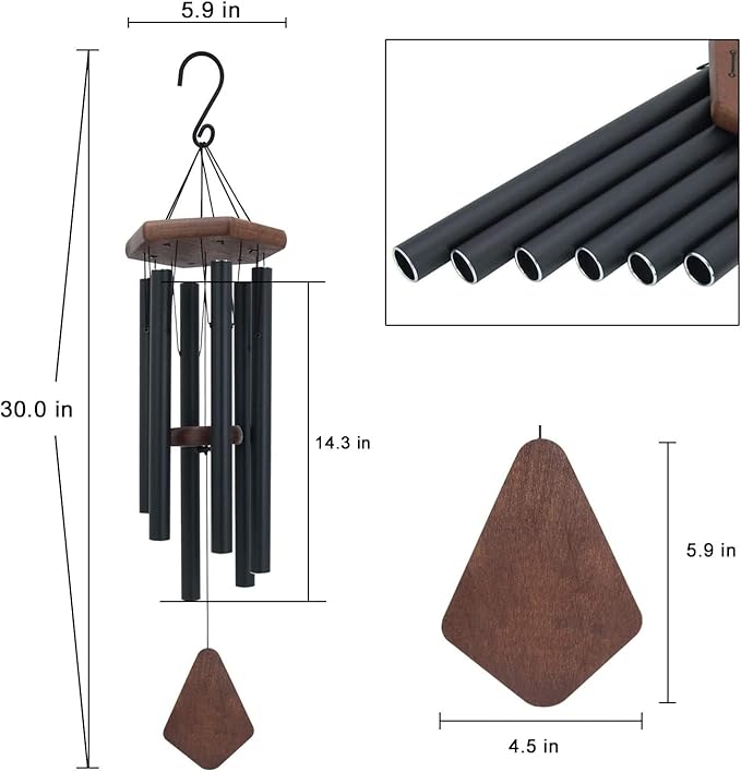 Wind Chimes for Outside, 30" Black Aluminium Wind Chime with Wind Catcher, Outdoor Garden Patio Decoration Windchimes, Classic Zen Gift for Men and Women-Ruum Studio Home
