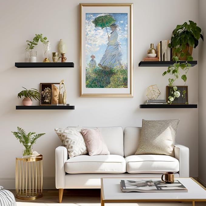 LaVie Home Floating Shelves, 15.6 Inch Wall Shelf Set of 3, Hanging Shelf with Invisible Brackets, Wall Decor for Bathroom, Bedroom, Living Room, Kitchen Storage, Classic Black-Ruum Studio Home