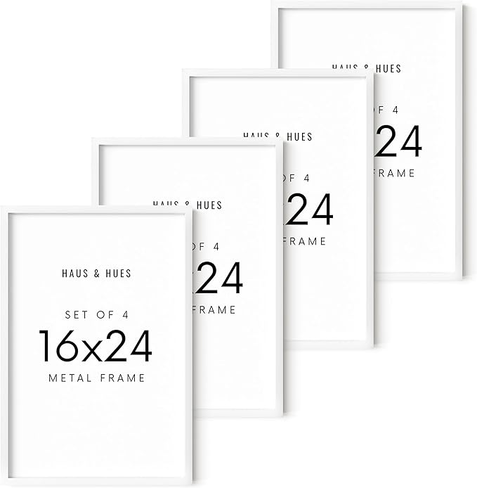 HAUS AND HUES 16x24 White Metal Picture Frames - Features Premium Aluminum, Vertical & Horizontal Hang, Shatterproof Plexiglass - Perfect for Home, Room, Office (16x24 in, White, Set of 4)-Ruum Studio Home