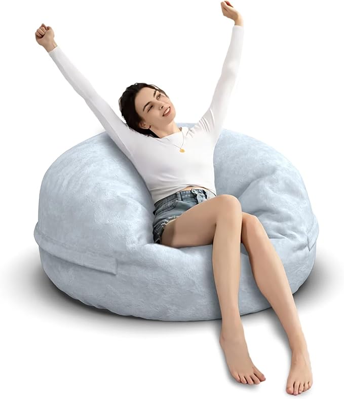 Bean Bag Chair for Adults 3FT,Soft Removable Cover for Teens/Girls Bedroom,Fluffy Giant Round Floor Beanbag Lounger Chairs (No Filler,Light Gray)-Ruum Studio Home