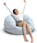 Bean Bag Chair for Adults 3FT,Soft Removable Cover for Teens/Girls Bedroom,Fluffy Giant Round Floor Beanbag Lounger Chairs (No Filler,Light Gray)-Ruum Studio Home