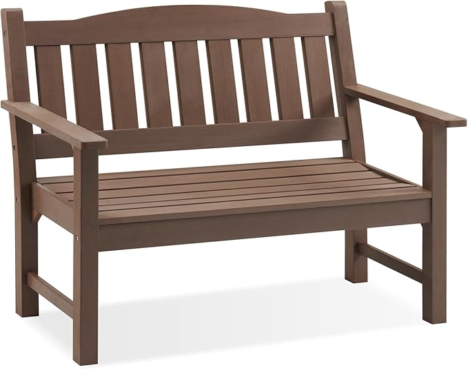 Psilvam 2-Person Outdoor Memorial Bench, All-Weather Poly Lumber Garden Bench, Rot-Resistant Outdoor Patio Bench for Park,Porch,and Church(Brown)-Ruum Studio Home