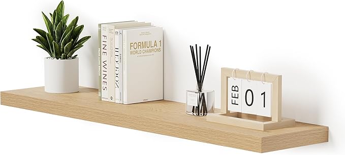 Single Floating Shelves Oak 48 Inches, 48 x 10 inch Deep x 1.8 in Thick, Long Wall Shelves Heavy Duty 80 lbs for Bedroom, Living Room, Kitchen, Office, Modern Shelf Book Home Decor-Ruum Studio Home