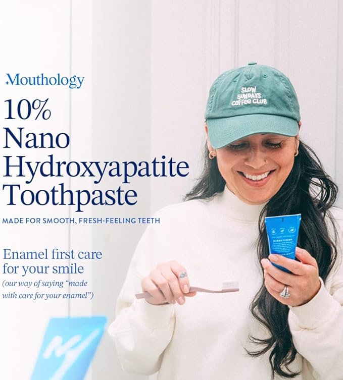 Mouthology 10% Nano Hydroxyapatite Toothpaste (3pk, Fluoride Free), Whitening*, Supports Enamel Care*, Appropriate for Sensitive Teeth*, SLS Free, Xylitol nHA Toothpaste Adults, Mint 4oz (USA Made)-Ruum Studio Home