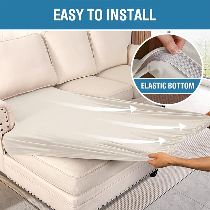 H.VERSAILTEX Velvet Stretch Individual Chaise Cover Sectional Couch Covers for L Shaped Sofa Both Left/Right Furniture Protector Seat Cushion Sofa Cover (1 Piece Chaise Cover, Porcelain)-Ruum Studio Home