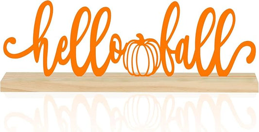 COCHIE Metal Hello Fall Sign, Orange Fall Decorations for Home, Office, Shelf, Mantel, Indoor, Autumn Decoration, Pumpkin Decor (Autumn B)-Ruum Studio Home