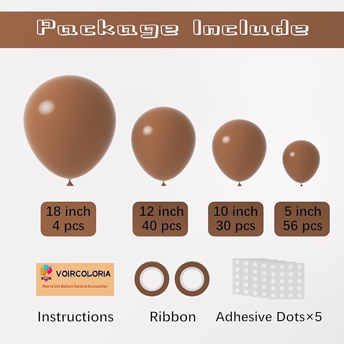 130pcs Brown Balloons Different Sizes 18" 12" 10" 5" Dark Brown Party Latex Balloons for Birthday Baby Shower Gender Reveal Graduation Wedding Anniversary Party Decorations-Ruum Studio Home