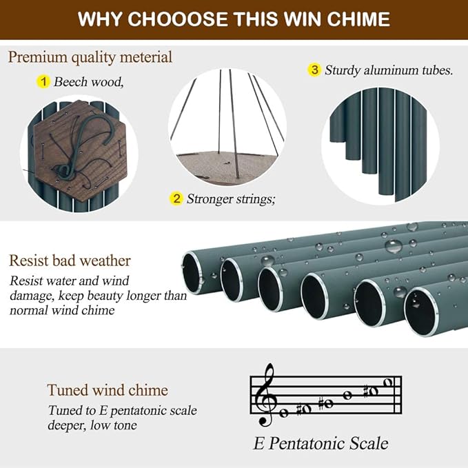 Sympathy Wind Chimes Outdoor Deep Tone,36Inch Melody Wind Chimes Large with 6 Heavy Tubes Tuned Bass Tone,Memorial Windchimes Personalized for Mother Father,Garden Decor Chime,Forest Green-Ruum Studio Home