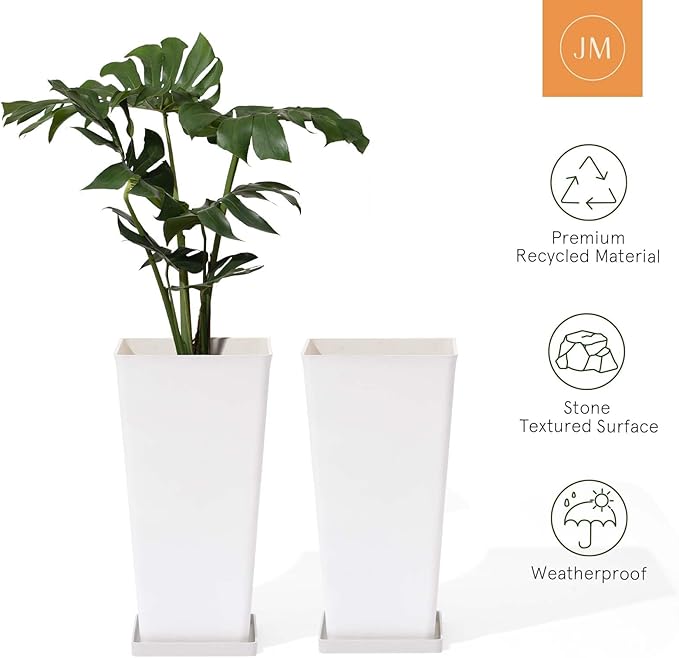 LA JOLIE MUSE 26 inch White Tall Planters for Outdoor Plants,Set of 2 Large Planters for Indoor Plants,V Shaped Tree Planters for Front Door, 26'' White With Tray-Ruum Studio Home
