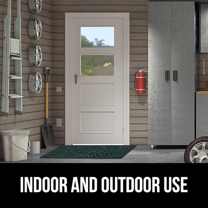 GORILLA GRIP 100% Waterproof All-Season WeatherMax Doormat, 34x58, US Designed Natural Rubber, Stain and Fade Resistant, Low Profile Indoor Outdoor Door Mats, Easy Clean Patio Mat, Green Palm-Ruum Studio Home