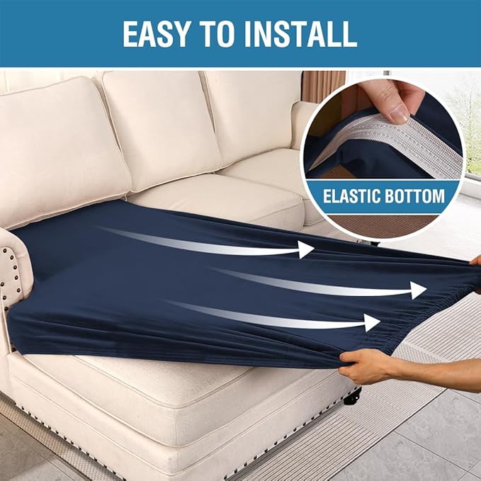 H.VERSAILTEX Velvet Stretch Individual Chaise Cover Sectional Couch Covers for L Shaped Sofa Both Left/Right Furniture Protector Seat Cushion Sofa Cover (1 Piece Chaise Cover, Navy)-Ruum Studio Home