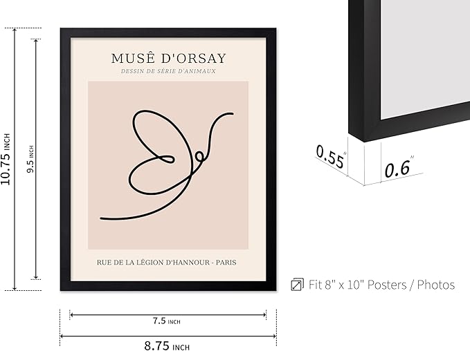 Poster Master Vintage Poster - Retro One Line Butterfly Drawing Print - Butterfly Line Art - Minimal Gift for Him, Her, Animal Lover - Abstract Decor for Home, Office, 8x10 Black Framed-Ruum Studio Home