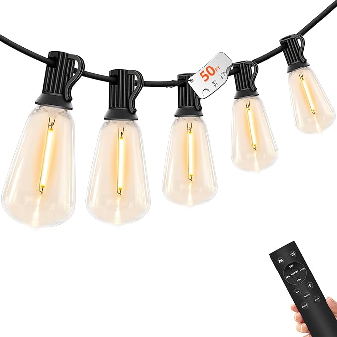 50 FT Outdoor String Lights - LED Waterproof Patio Lights with Dimmer Remote - Edison Bulbs for Porch, Backyard & Cafe/Bistro-Ruum Studio Home