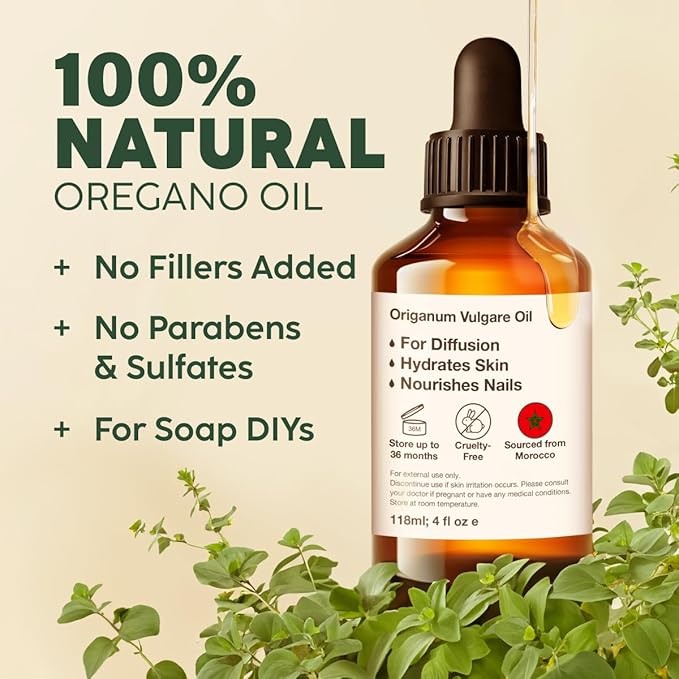 Kukka Oregano Essential Oil for Skin - 4 Fl Oz - 100% Pure Natural, Earthy & Herbaceous Scent, Perfect for Mother's Day Gifts, Diffuser, Nails, Candle & Soap Making DIY-Ruum Studio Home