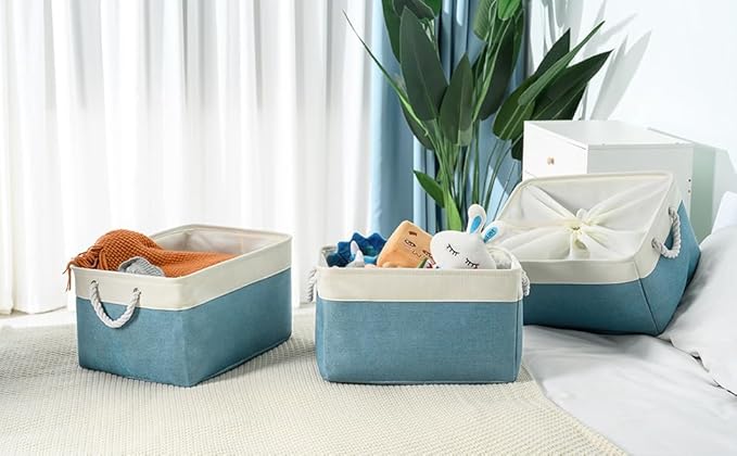 TheWarmHome Storage Baskets for Organizing - Extra Large 3 Pack 17x14x10 inch Storage Bins for Shelves Closet Nursery Bathroom Bedroom Baby Clothes Dog Toy Home Organization (White & Green)-Ruum Studio Home