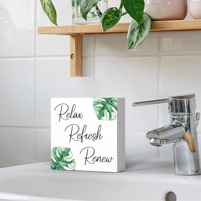 Boho Bathroom Decor, Funny Bathroom Decor, Funny Bathroom Wall Art, Black and White Bathroom Decor, Bathroom Decor for Shelves, Wooden Box Decor Sign for Home Farmhouse Office Living Room Table Shelf-Ruum Studio Home