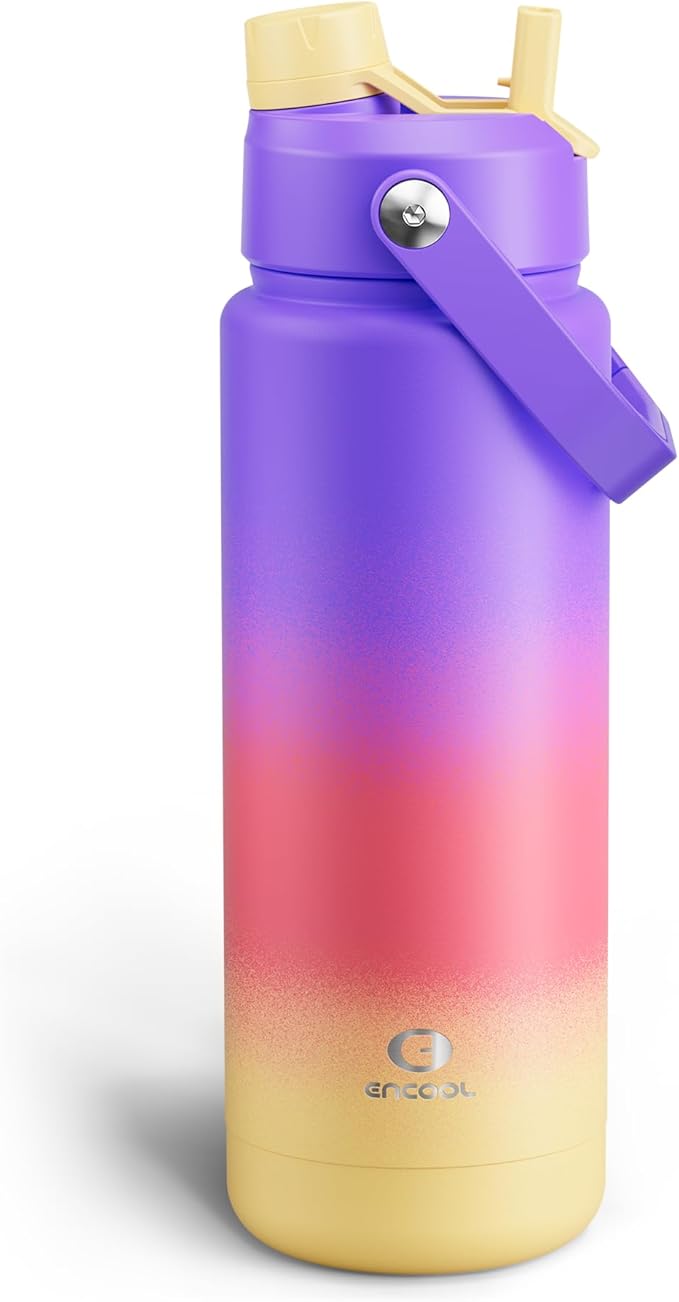 Insulated Water Bottle with Straw Stainless Steel Water Bottle, Leak-Proof, BPA-Free, Double Wall Vacuum Keeps Cold for 24 Hours for Sports, Travel, School (32 oz, Peach Dream)-Ruum Studio Home