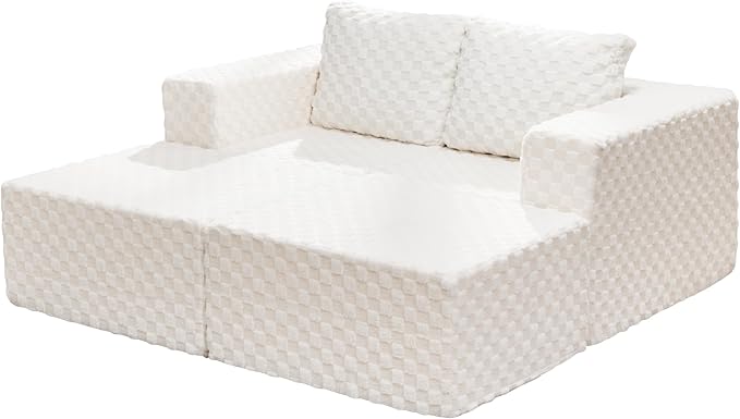 Hobestluk Modular Sectional Sofa Memory Foam Couch Sofa Bed Loveseat with Chaises Cloud Couch with Removable Cover Large Sectional Couches for Living Room (Plush White, Sofa Bed)-Ruum Studio Home
