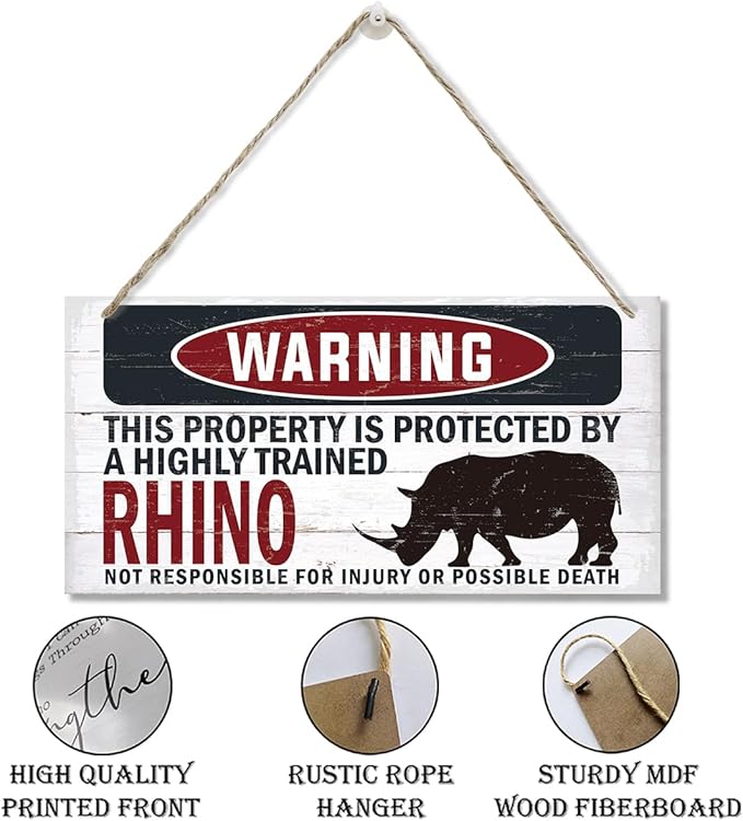 Warning Sign, Bhino Warning Wood Plaque Sign, Funny Door Signs, Decorative Wood Hanging Suspension Plaque, Farmhouse Wooden Wall Decor, Outdoor Hanging Wooden Signs-Ruum Studio Home