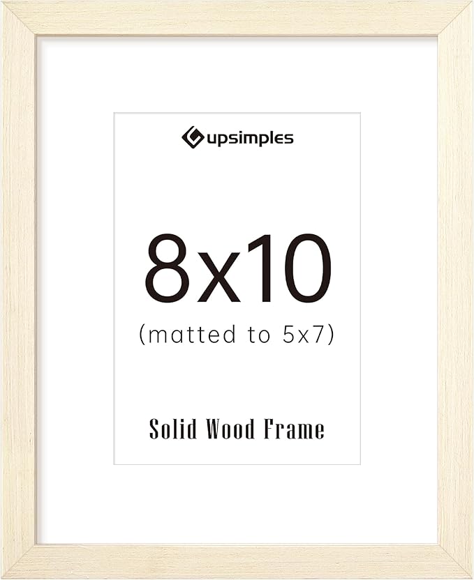 upsimples 8x10 Picture Frame, Natural Solid Wooden Picture Frames, Display 5x7 with Mat or 8 x 10 Without Mat, Wall or Tabletop, 1 Pack, White-Ruum Studio Home