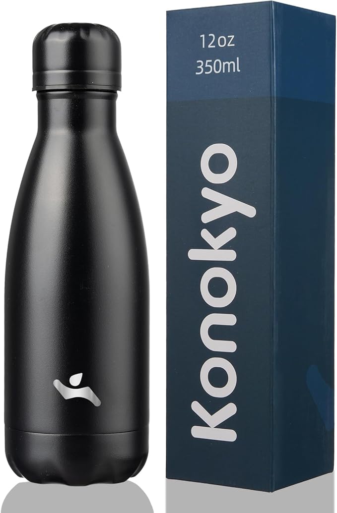 Insulated Water Bottles,12 oz Double Wall Stainless Steel Vacumm Metal Flask for Sports Travel,Midnight Black-Ruum Studio Home