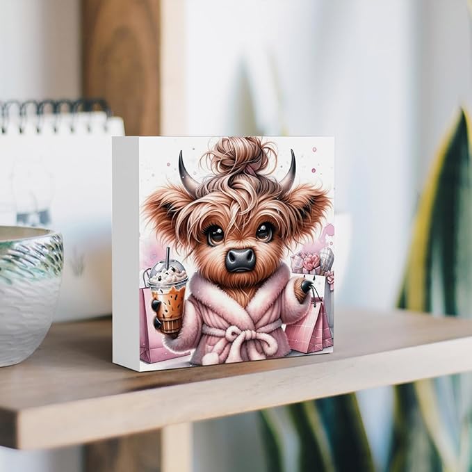 Highland Cow Winter Decor, Highland Cow Gifts for women, Highland Cow Baby Decor, Highland Cow Nursery Decor, Wooden Box Decor Sign for Home Farmhouse Office Living Room Table Shelf Tiered-Ruum Studio Home