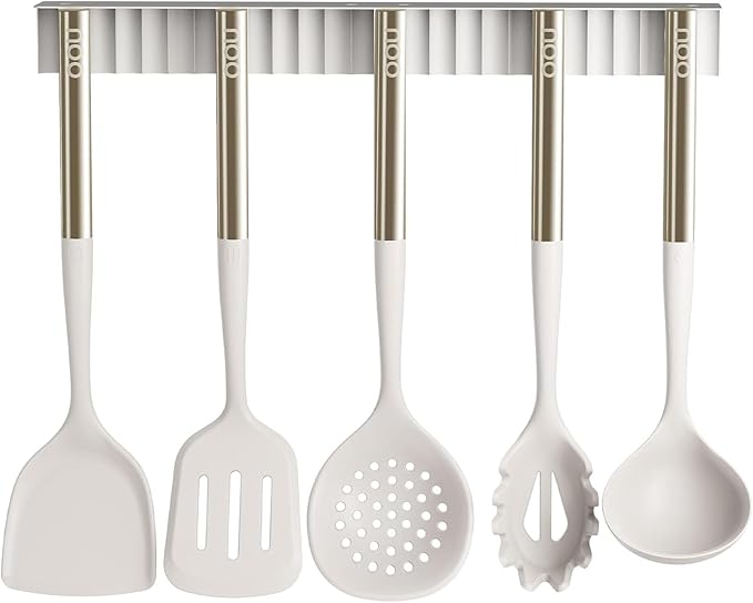 OOU Silicone Kitchen Cooking Utensils Set, 446°F Heat Resistant Kitchen Tool Set with Magnetic Wall Mounted Holder, 6 pcs Spatula Set with Stainless Steel Handle, Dishwasher Safe-Ruum Studio Home
