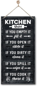 Hanging Kitchen Rules Wood Decor Sign, Rustic Kitchen Wooden Signs, Printed Wood Wall Art Sign, Kitchen Door Rules Rustic Sign, Hanging Wood Sign Kitchen Decor, Funny Farmhouse Kitchen Wall Décor A1-Ruum Studio Home