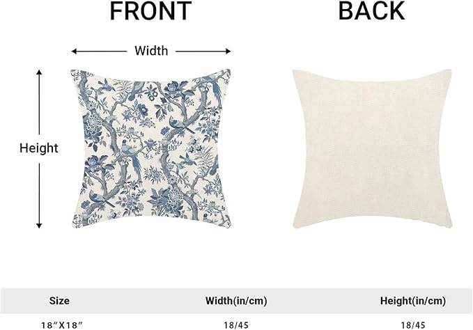 CXMEIFLY Spring Pillow Covers 18 x 18 Inch Set of 2 for Navy Blue Chinoiserie Flowers Bird Decor Throw Pillows Vintage Floral Plant Outdoor Decorative Cushion Cases for Couch Bed Decorations-Ruum Studio Home