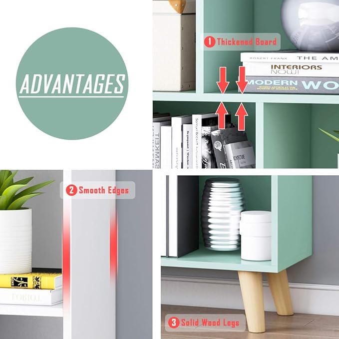 IOTXY Wooden Open Shelf Bookcase - 3-Tier Floor Standing Display Cabinet Rack with Legs, 8 Cubes Bookshelf, Warm White-Ruum Studio Home